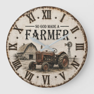 Grande Horloge Ronde So God Made a Farmer Rustic Vintage Tractor
