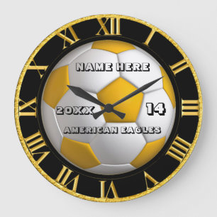 Grande Horloge Ronde Soccer black and gold clock with player