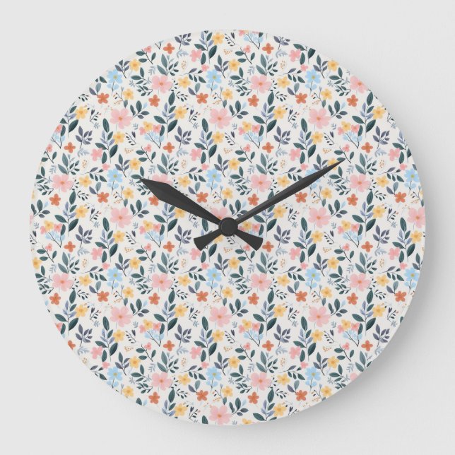 Grande Horloge Ronde Soft Pink Blue Ditsy Flower Print (Recto)