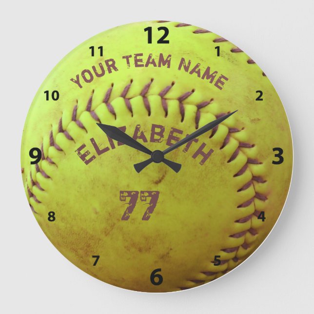 Grande Horloge Ronde Softball Dirty Name Numéro d'équipe Ball Clock (Recto)