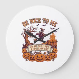 Grande Horloge Ronde Soi Nice Moi Sorcière d'Halloween Balai Citrouille