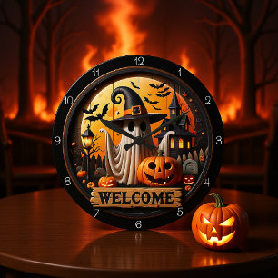 Grande Horloge Ronde Soirée d'Halloween Ghost Bienvenue