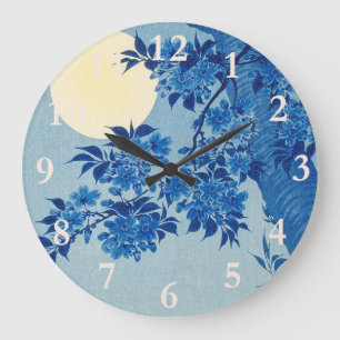 Grande Horloge Ronde Soirée Lune Arbre Bleu Lune