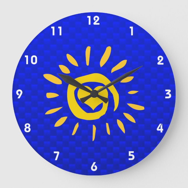 Grande Horloge Ronde Soleil et Coeur mignons en bleu (Recto)