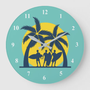 Grande Horloge Ronde Soleil surf et palmiers surf cool