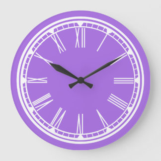 Grande Horloge Ronde Solide violet mauve blanc chiffres romains cadenas