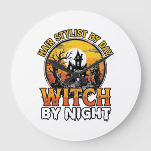 Grande Horloge Ronde Sorcière Coiffeuse De Nuit Vintage Halloween Desi