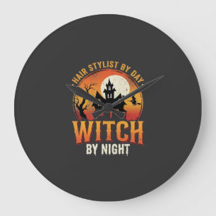 Grande Horloge Ronde Sorcière Coiffeuse Halloween Design Vintage_1