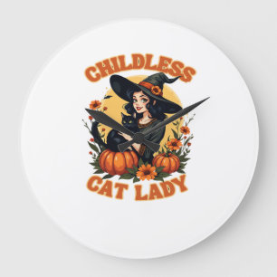 Grande Horloge Ronde Sorcière dame de chat sans enfants - chat noir drô
