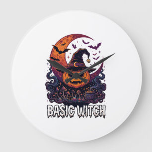 Grande Horloge Ronde Sorcière de base Halloween Citrouille Croissant de