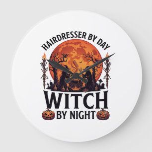 Grande Horloge Ronde Sorcière de nuit de coiffeur Halloween Peigne Cise