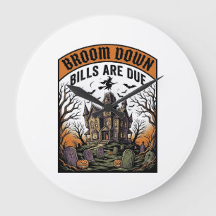 Grande Horloge Ronde sorcière de ramasseur de facture d'Halloween balai