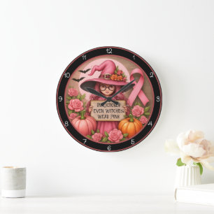 Grande Horloge Ronde Sorcière rose Octobre : Sensibilisation au cancer 