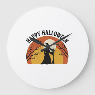 Grande Horloge Ronde Sorcière Vintage Joyeux Halloween Design de T-shir