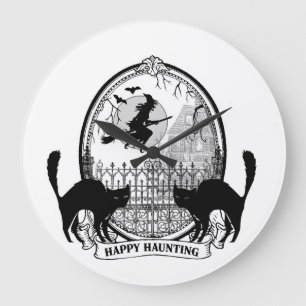 Grande Horloge Ronde sorcière vintage moderne de Halloween