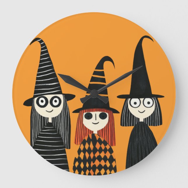 Grande Horloge Ronde Sorcières Fantaisistes Halloween Mignon et Effraya (Recto)
