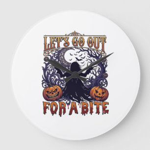 Grande Horloge Ronde Sortons Mordre Fantômes Citrouilles Chauves-Souris