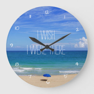 Grande Horloge Ronde Souhait j'étais là - parapluie de plage bleu