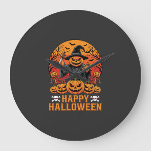 Grande Horloge Ronde Sourire de sorcière de citrouille effrayant Concep