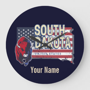 Grande Horloge Ronde South Dakota États-Unis Retro State Map Vintage