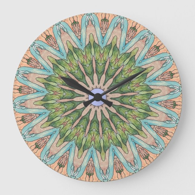 Grande Horloge Ronde Southwest Stained Glass Kaleidoscope Wall Clock (Recto)