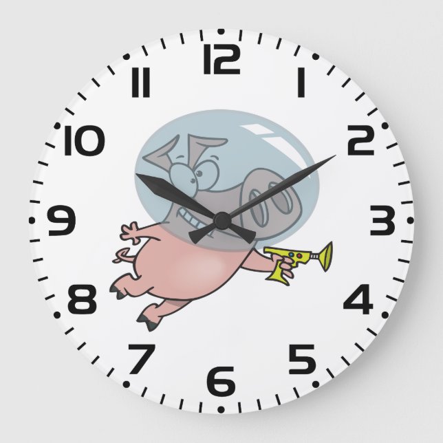 Grande Horloge Ronde Space Pig with Ray Gun Funny Astronaut (Recto)