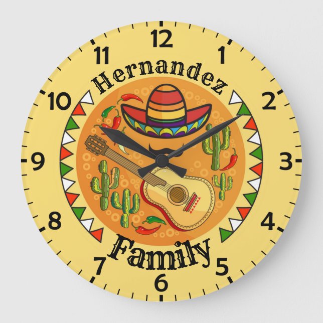 Grande Horloge Ronde Spanish Fiesta Personalized NAME Fun Cinco De Mayo (Recto)