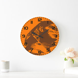 Grande Horloge Ronde Sphinx Égyptien Ancien Gras Orange Et Brown