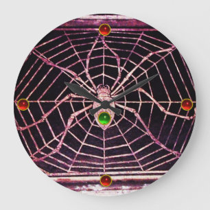 Grande Horloge Ronde SPIDER AND WEB Red Ruby , Green Emerald Gems Black
