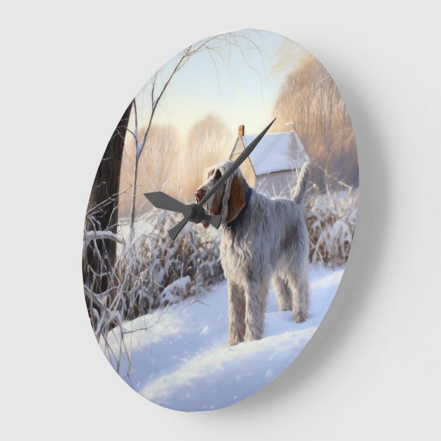 Grande Horloge Ronde Spinone Italiano Laisser Neige Noël (Angle)