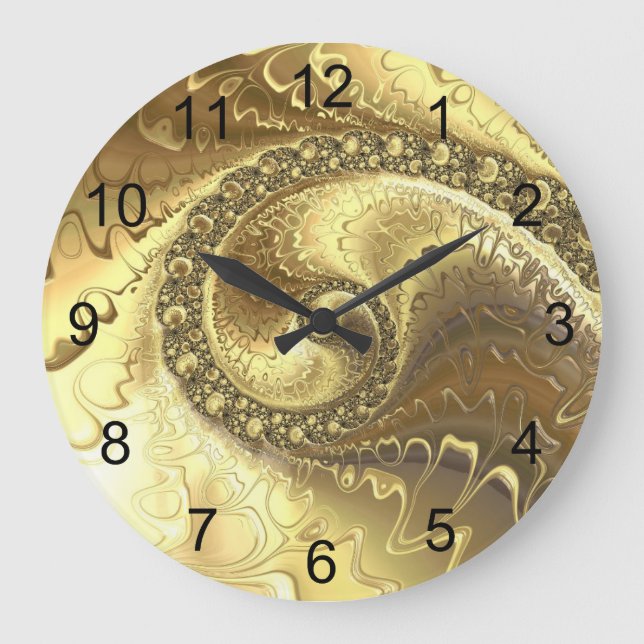 Grande Horloge Ronde Spiral métallique métallique Fractal or (Recto)