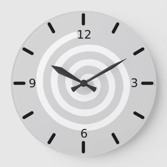 Grande Horloge Ronde Spirale Abstraite en gris clair et blanc (Recto)