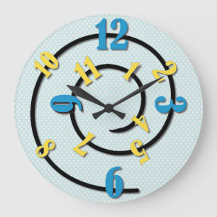 Grande Horloge Ronde Spirale bleu et jaune