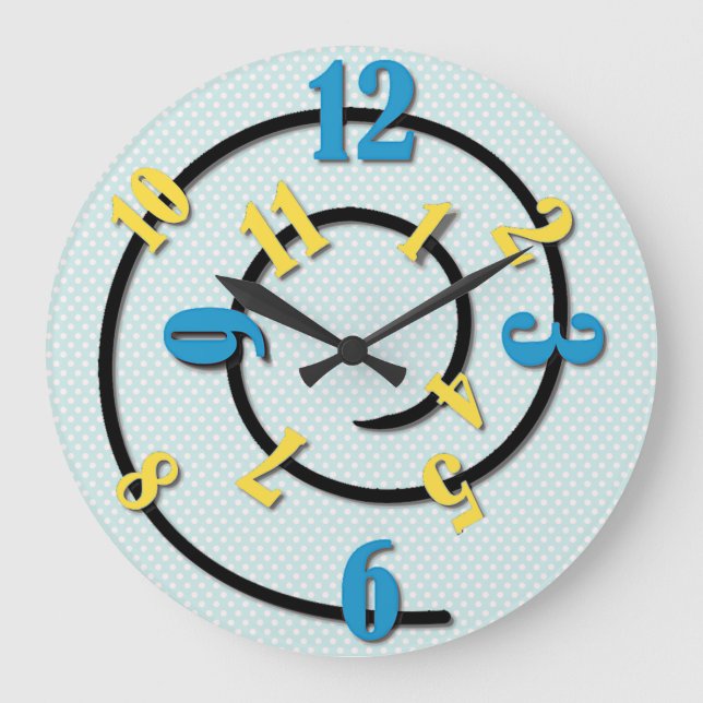 Grande Horloge Ronde Spirale bleu et jaune (Recto)