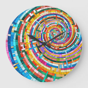 Grande Horloge Ronde Spirale en mosaïque colorée
