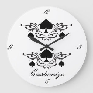 Grande Horloge Ronde Spirale noire de style tatouage Spiral Spades Thun