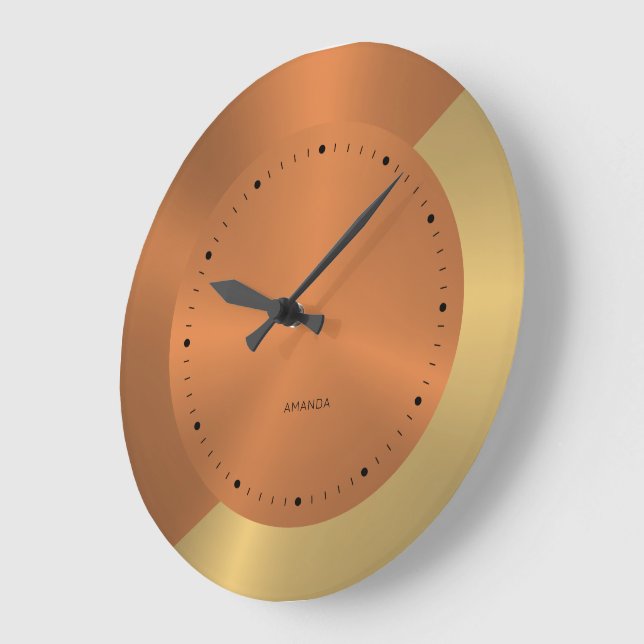 Grande Horloge Ronde Split-Screen Metallic Gold and Copper Personalized (Angle)