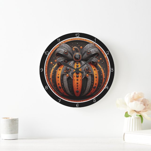 Grande Horloge Ronde Spooky Glitter Bow Pumpkin (Maison)