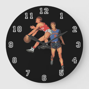 Grande Horloge Ronde Sports Anciens, Joueurs de Basket-ball dans un Mat