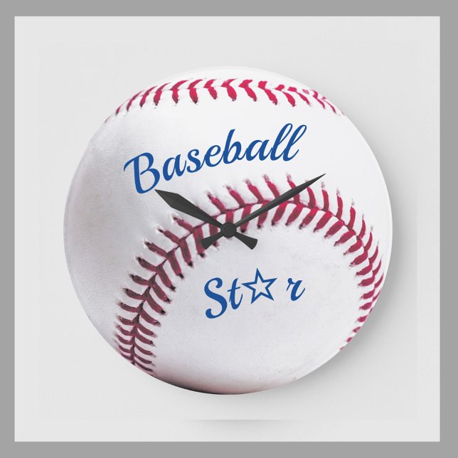 Grande Horloge Ronde Sports photographiques de baseball bleu et blanc r (Créateur téléchargé)