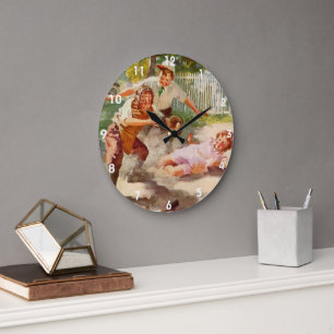 Grande Horloge Ronde Sports Vintage, Les Enfants Jouent au Baseball ave