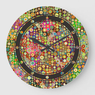 Grande Horloge Ronde Spots rétro colorés + votre idée