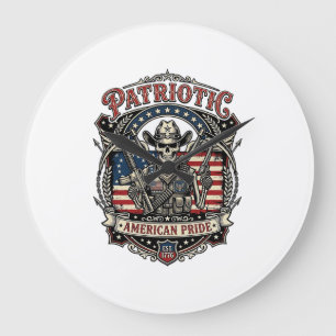 Grande Horloge Ronde Squelette Cowboy Patriotique Squelette Patriote So