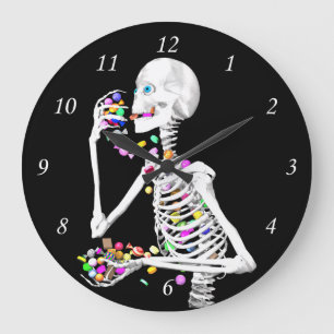 Grande Horloge Ronde Squelette Manger Halloween Candy