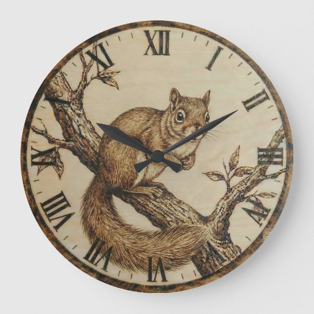 Grande Horloge Ronde Squirrel Wall Clock - Cozy Woodland Charm (Recto)