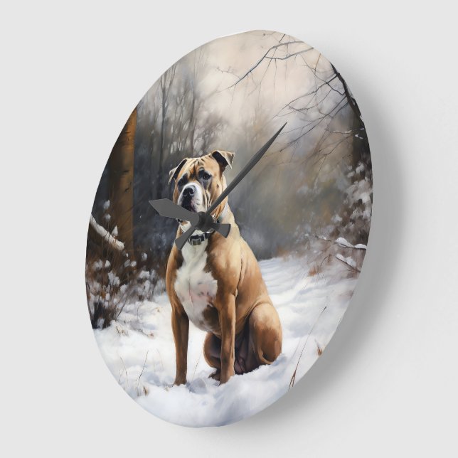 Grande Horloge Ronde Staffordshire Bull Terrier Laisser neiger Noël (Angle)