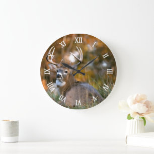 Grande Horloge Ronde Stag reposant dans le champ Automne