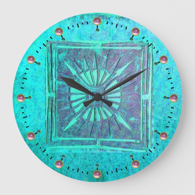 Grande Horloge Ronde STAR DU MATIN, Turquoise rose, Bleu Aqua (Recto)