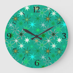 Grande Horloge Ronde Starburst Print, Turquoise et Aqua