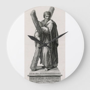 Grande Horloge Ronde Statue de Saint André Apôtre avec croix